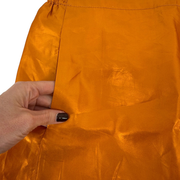 J Crew Mini Skirt 100% Silk Orange Size 4 Metallic Elastic Waist Pockets Classic - Picture 2 of 4